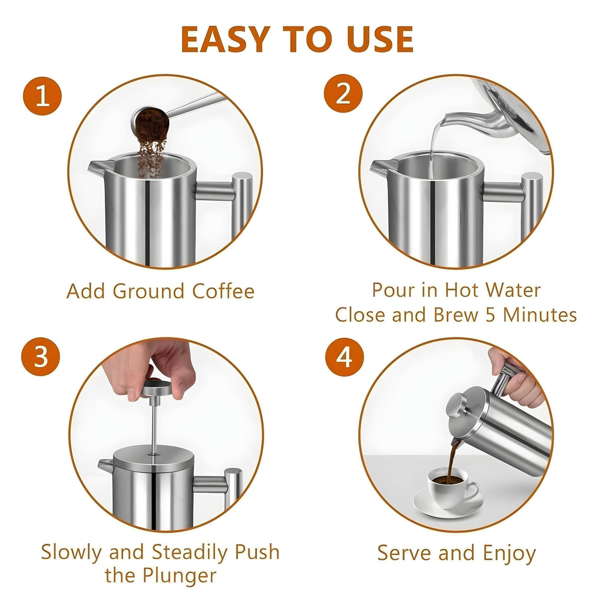 50oz Stainless Steel Double Wall Insulated French Press L238
