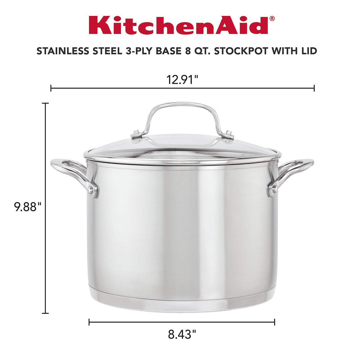 Stainless Steel 3-Ply Base Induction Stock Pot with Lid, 8-Quart X63052