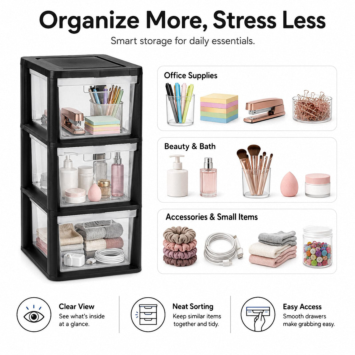 3-Drawer Plastic Storage Tower O378989
