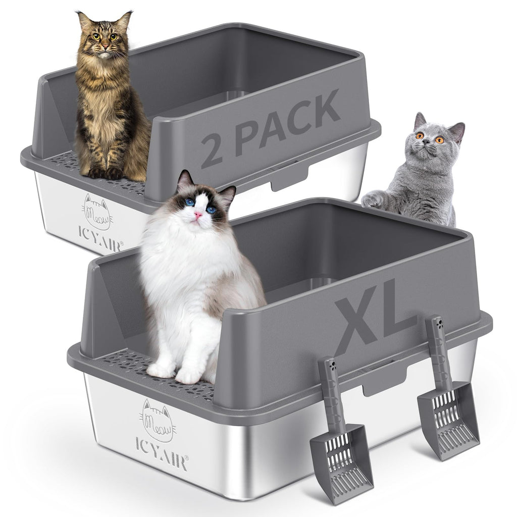 Stainless Steel Cat Litter Box with High Sides Lid E386834