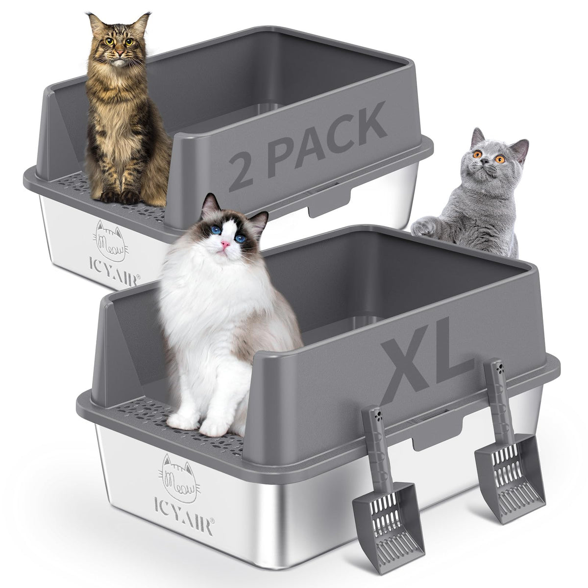 Stainless Steel Cat Litter Box with High Sides Lid E386834