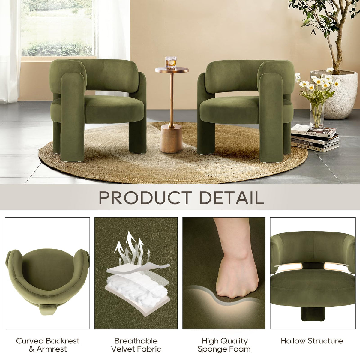 Velvet Accent Chair Set of 2 Green V767