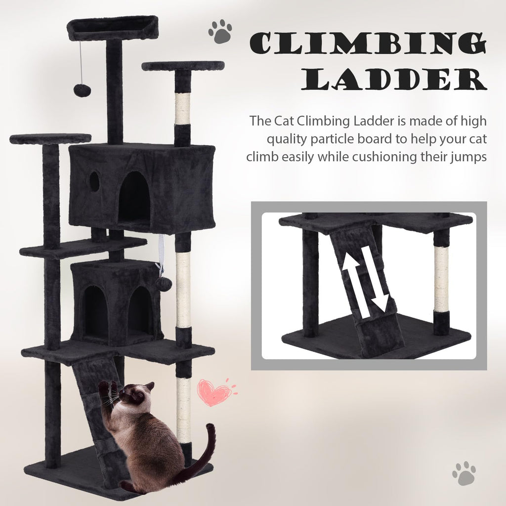 70" Dark Grey Cat Tree Tower with Scratching Post and Bed Y79117