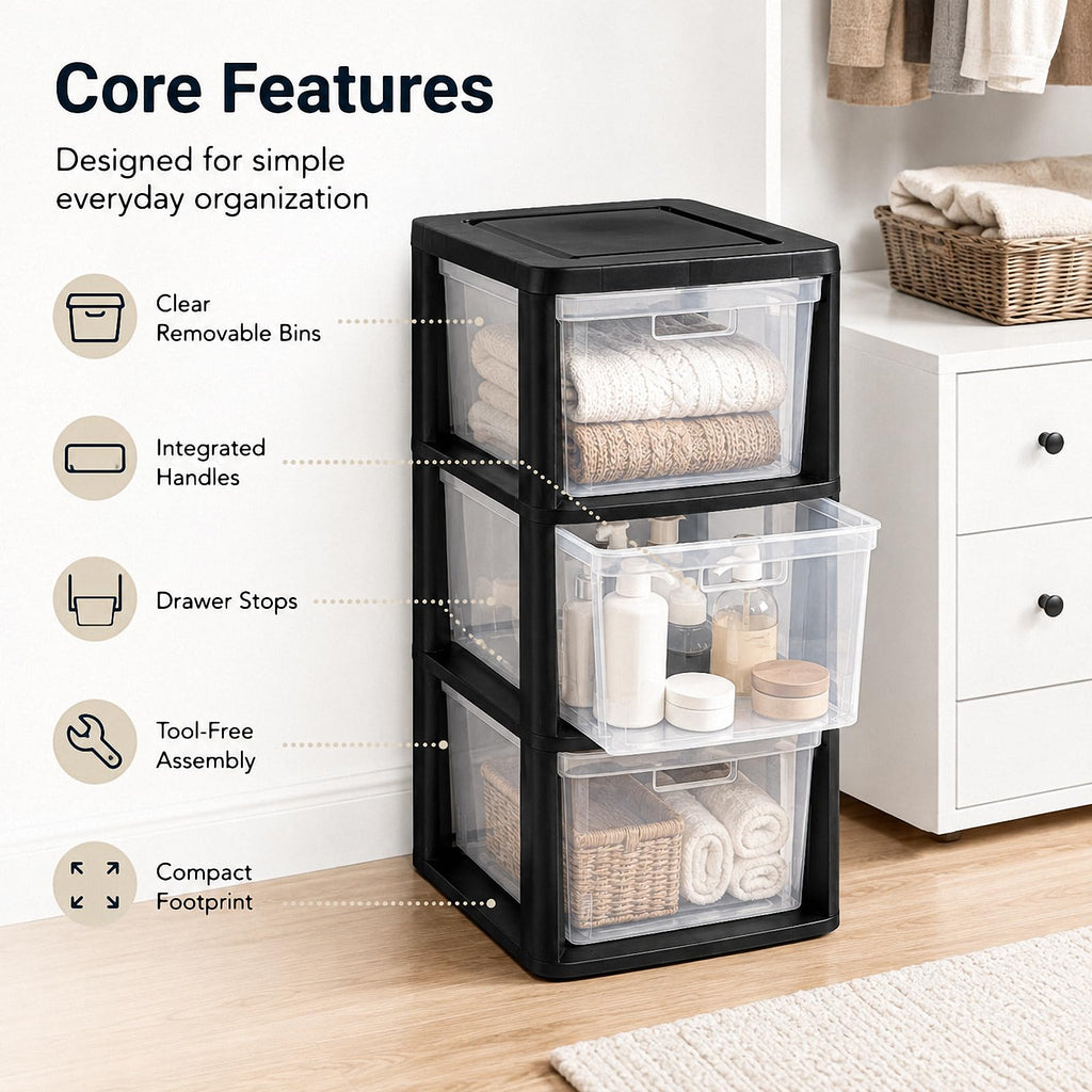 3-Drawer Plastic Storage Tower O378989