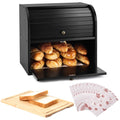 Black Roll Top Bread Box with Cutting Board F961