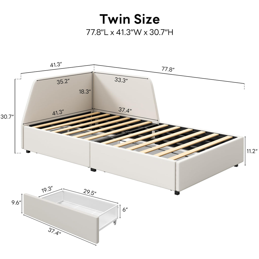 Twin Corner Daybed with 2 Drawers and Headboard, Beige S21654