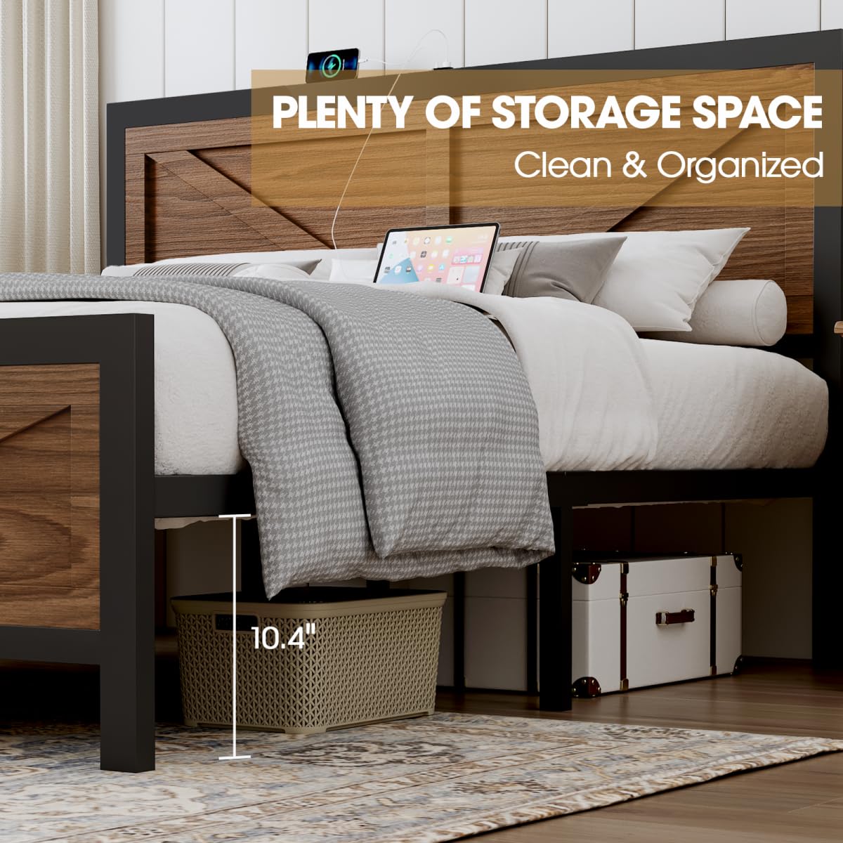 Queen Size Metal Platform Bed Frame with Storage S251