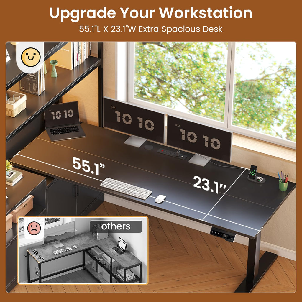 57" L Shaped Standing Desk with Storage Hutch G602347