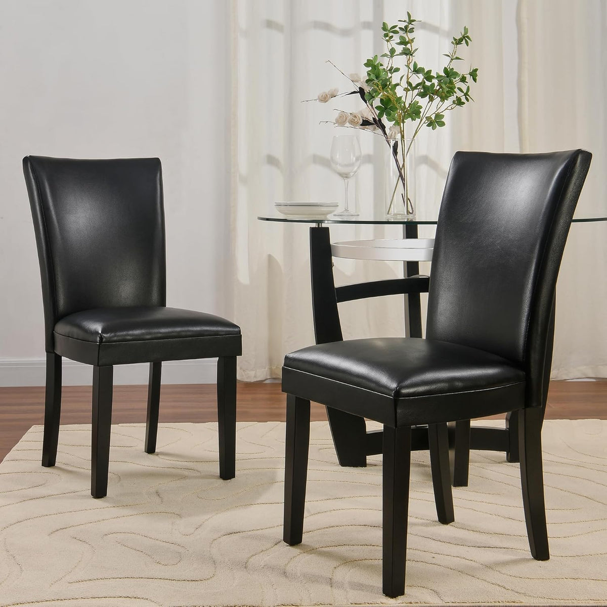 Set of 8 Black Faux Leather Upholstered Dining Chairs S5220