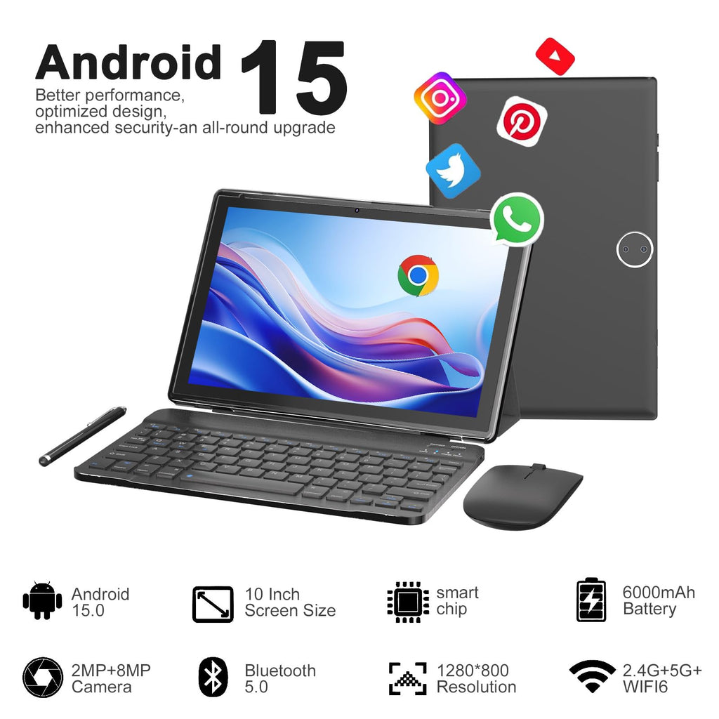 Android 14 2 in 1 Tablet with Keyboard 10 inch 8GB+64GB Black N823971