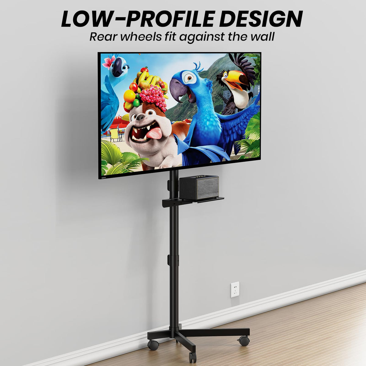 Height Adjustable Rolling TV Cart with Shelf and Locking Wheels G570