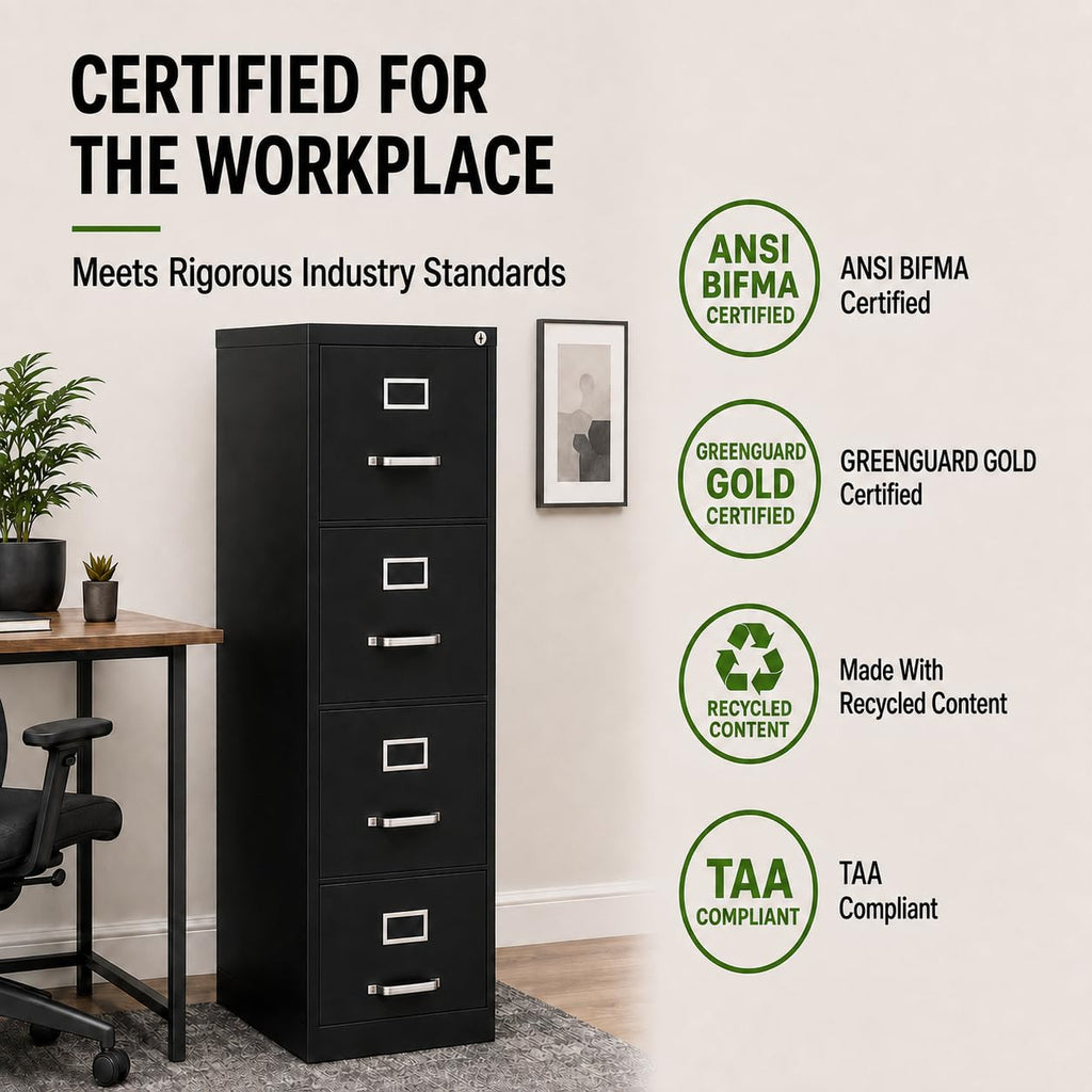 4 Drawers Black Metal Filing Cabinet W1415
