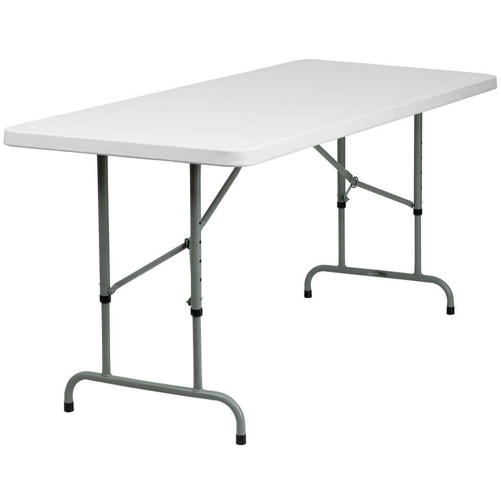6-Foot Height Adjustable Granite White Plastic Folding Table D474233