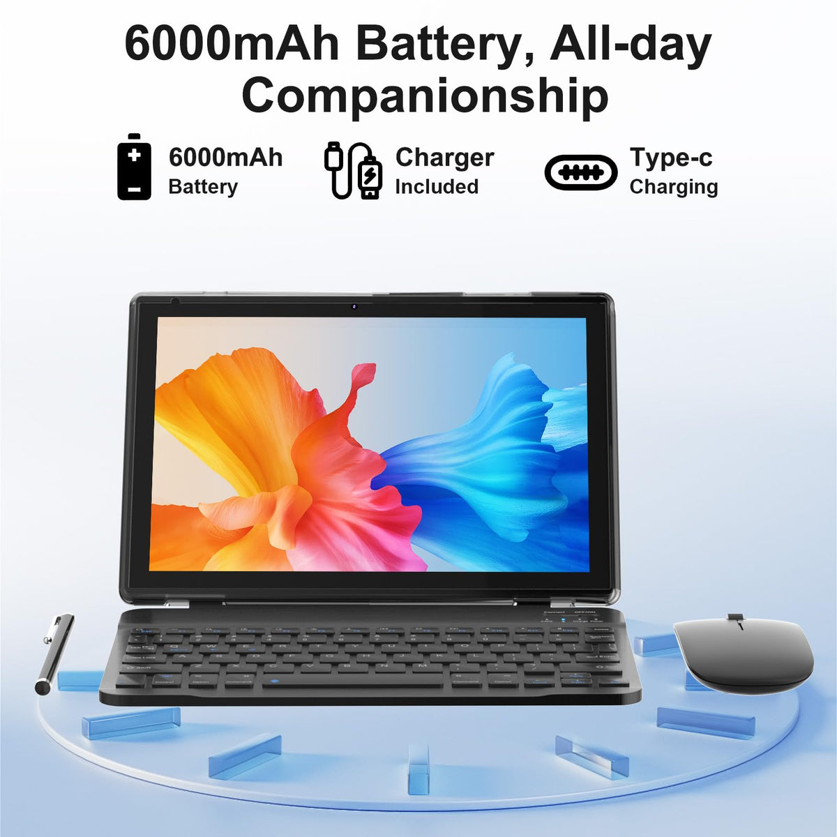 Android 14 2 in 1 Tablet with Keyboard 10 inch 8GB+64GB Black N823971