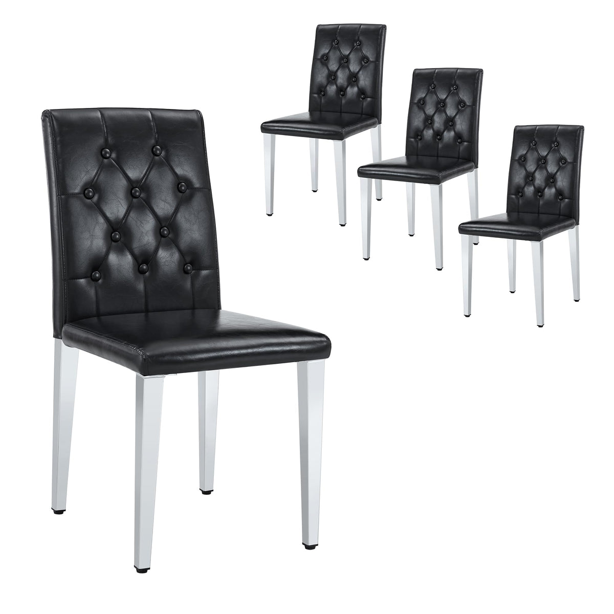 Black Upholstered Dining Chairs Set of 4 with Silver Metal Legs J88169