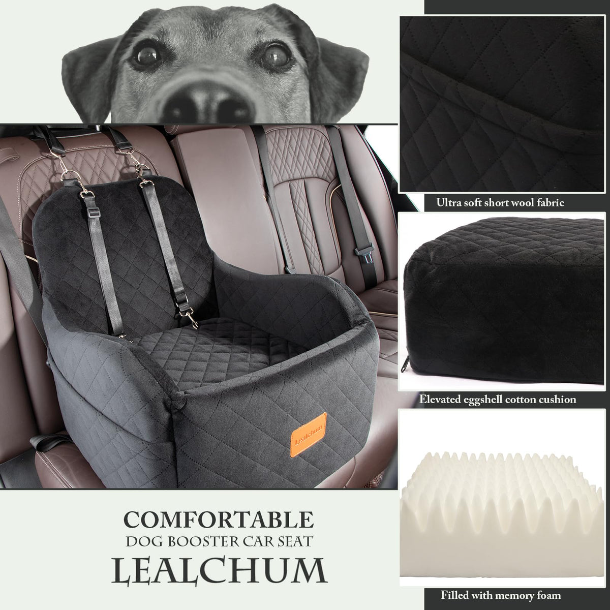 Dog Booster Car Seat for Small/Medium Dogs Up to 35lbs, Black, Medium K3279