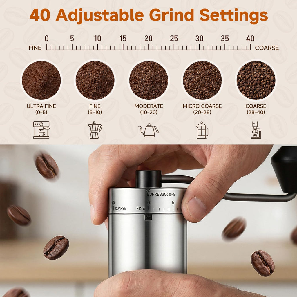 Manual Stainless Steel Conical Burr Coffee Grinder with Hand Crank K8608