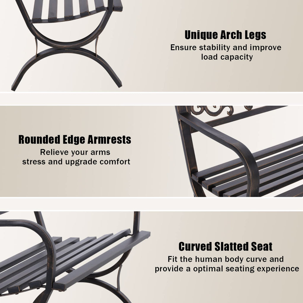 50 Inches Bronze Metal Garden Bench W715