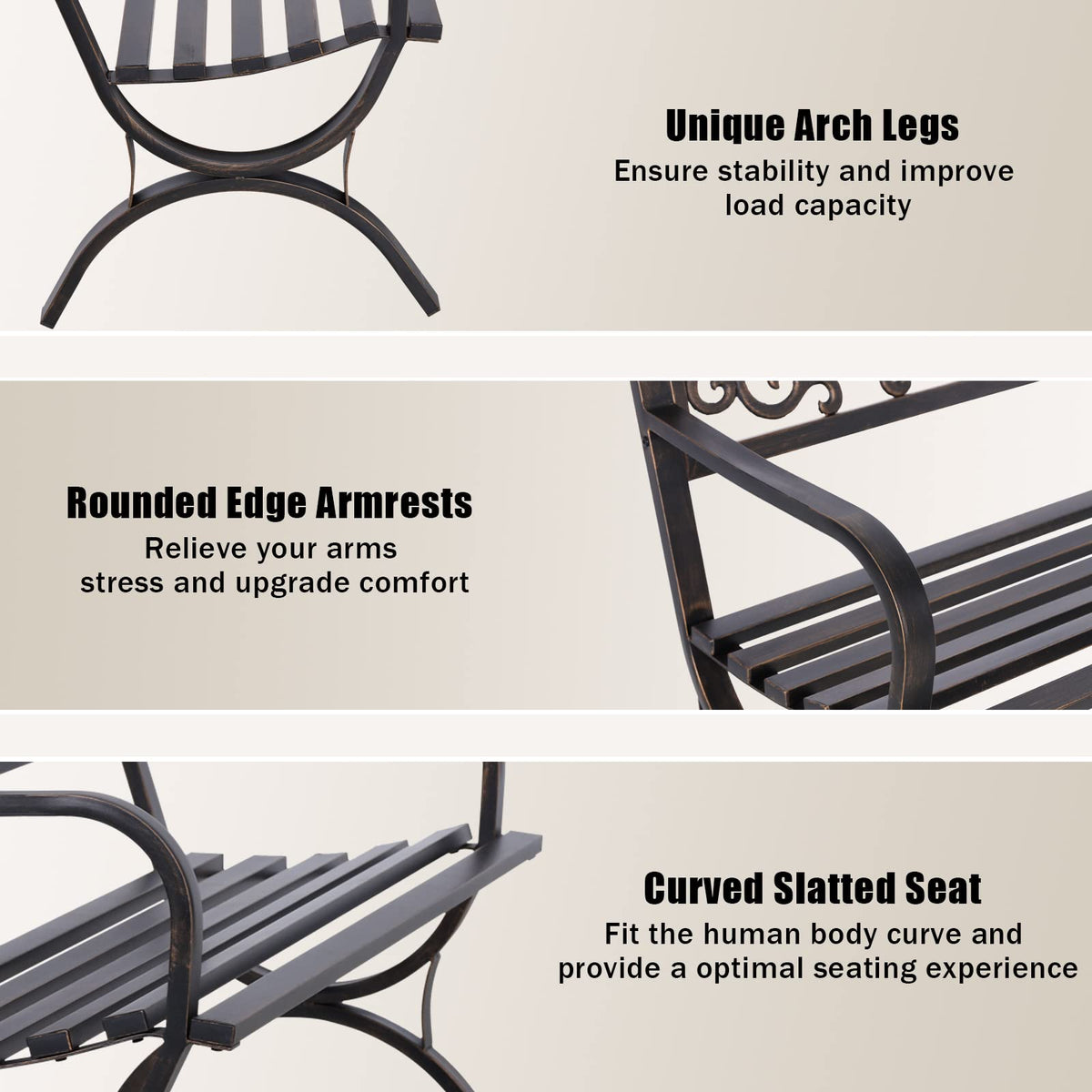 50 Inches Bronze Metal Garden Bench W715