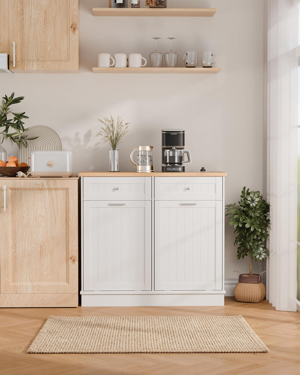 White Wooden Tilt Out Trash Cabinet with 2 Drawers M30250