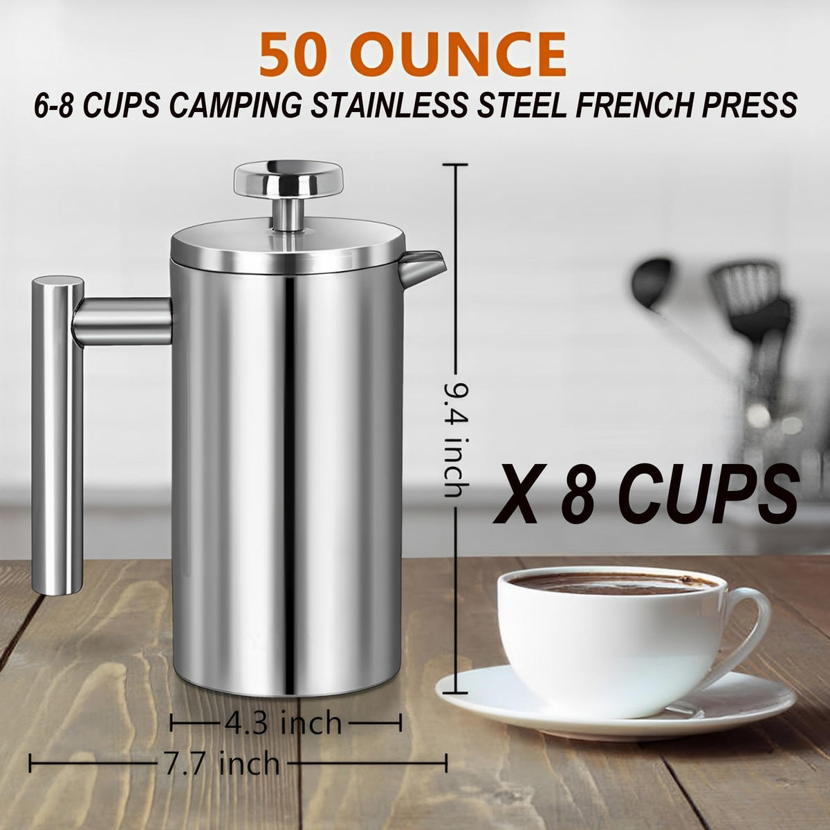 50oz Stainless Steel Double Wall Insulated French Press L238