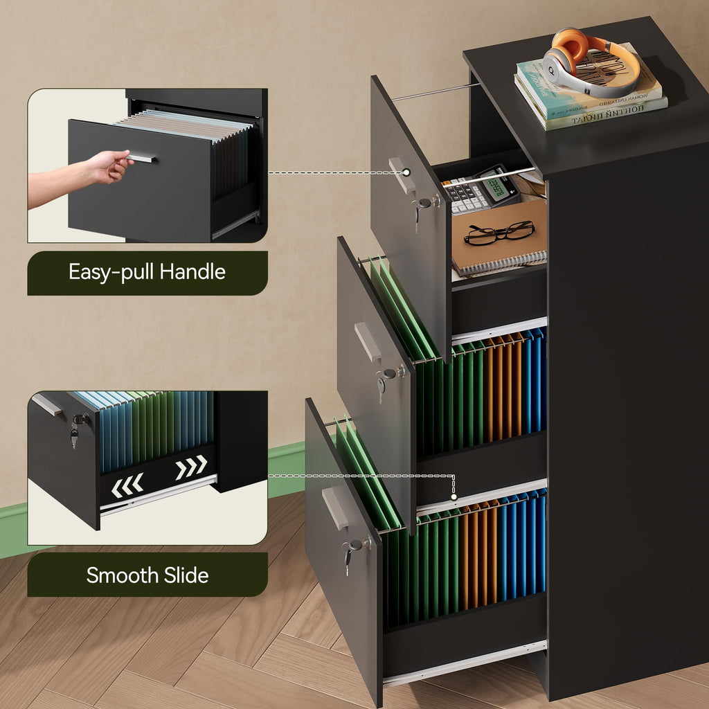 3 Drawer Wood File Cabinet with Lock D9505