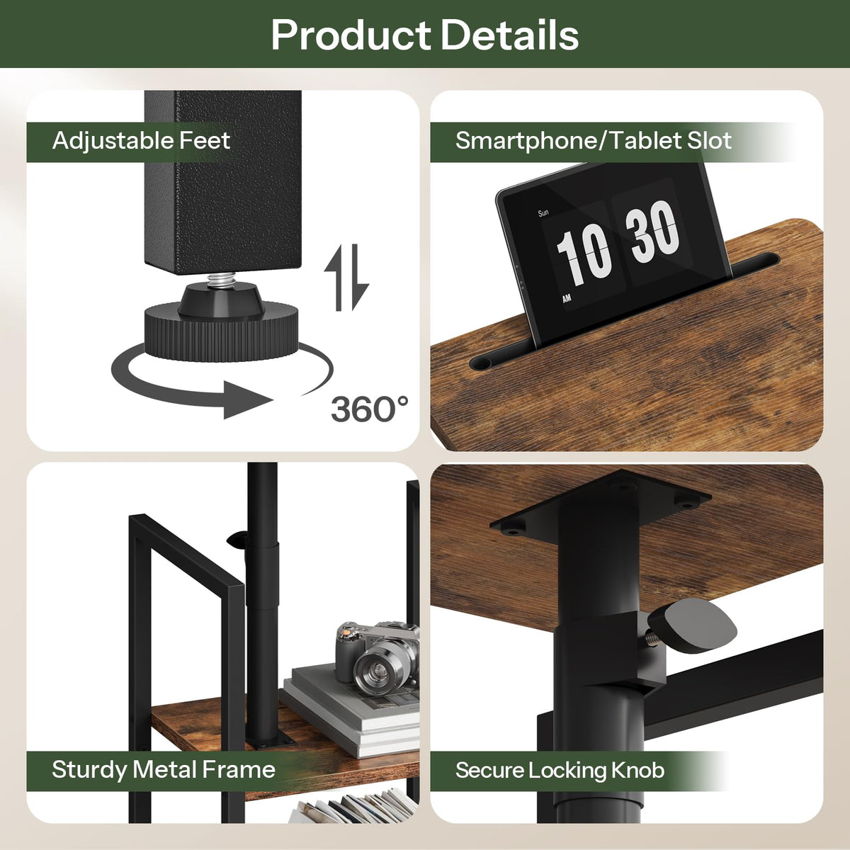 360° Swivel 3-Tier Side Table with Storage O151