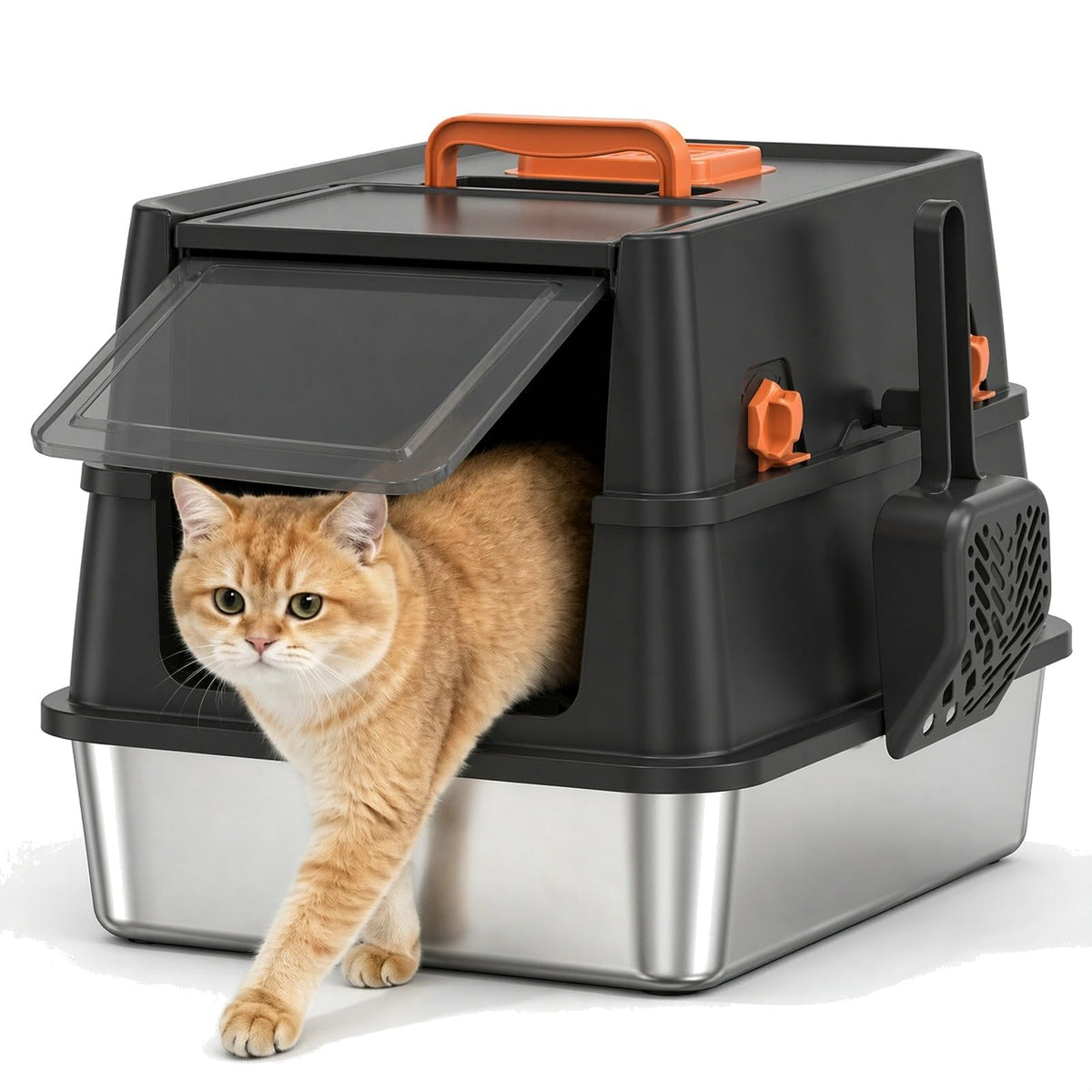 XL Enclosed Stainless Steel Cat Litter Box with Lid G90635