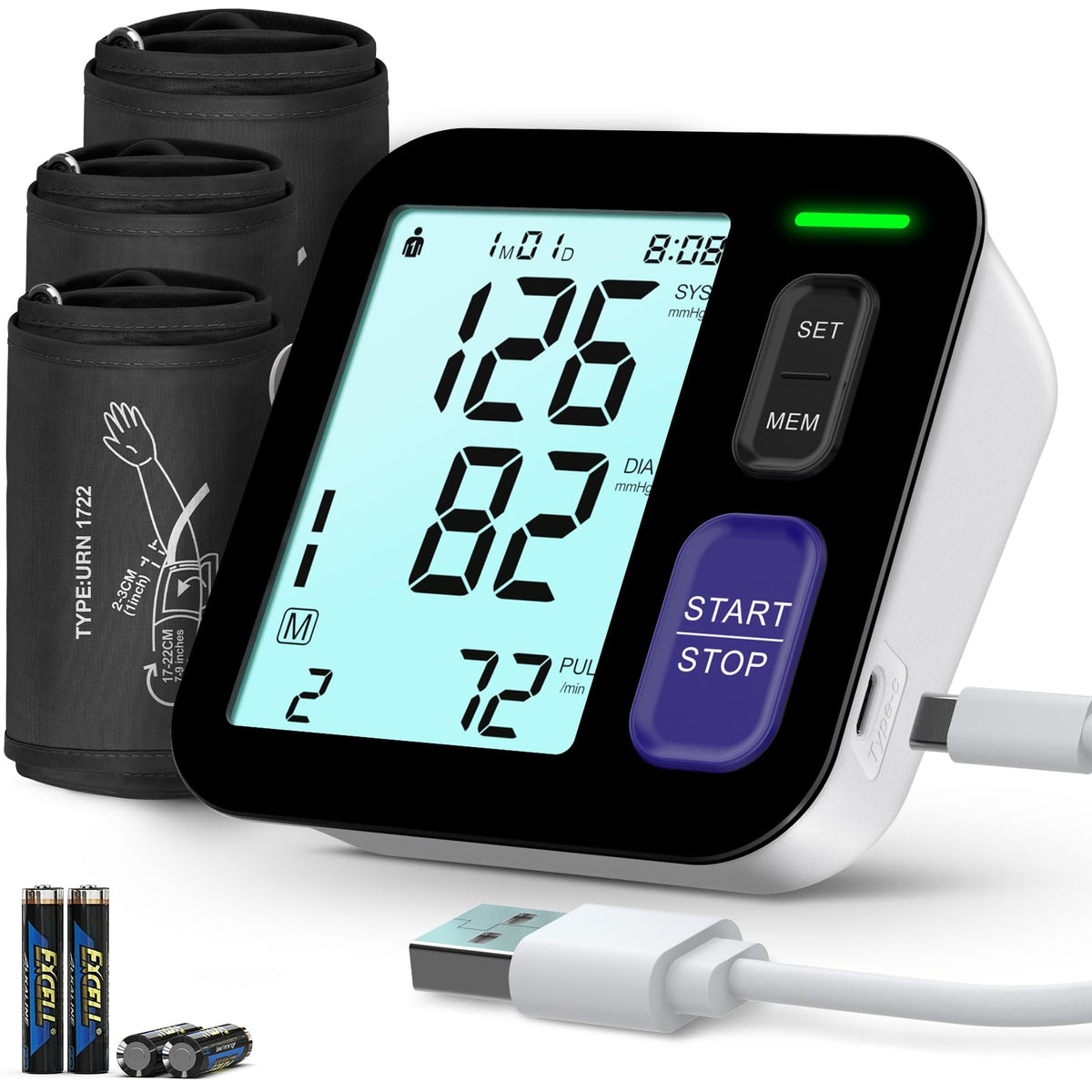 Upper Arm Blood Pressure Machine with 3 Size Cuffs O503550