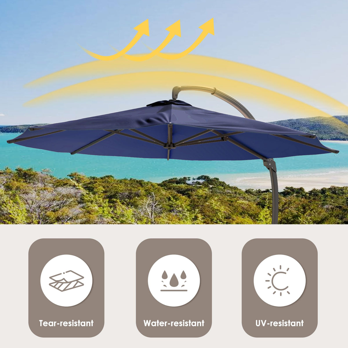 11FT Navy Blue Aluminum Cantilever Patio Umbrella with Base J16677