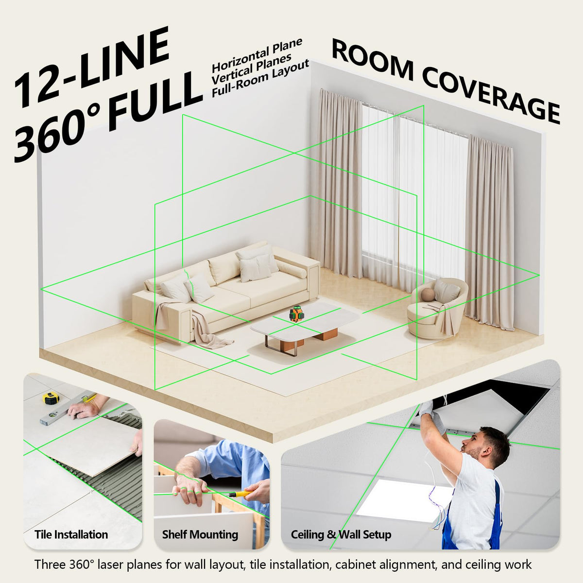 3x360° Self Leveling Laser Level with Tripod Y6181