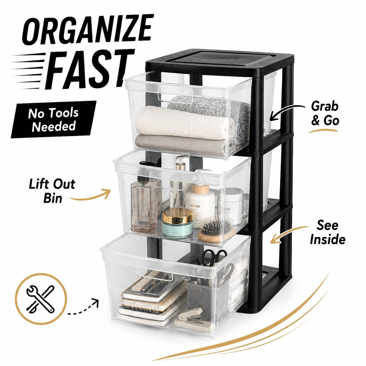 3-Drawer Plastic Storage Tower O378989