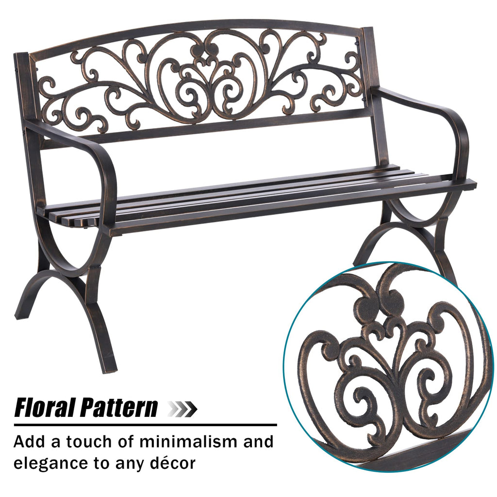 50 Inches Bronze Metal Garden Bench W715