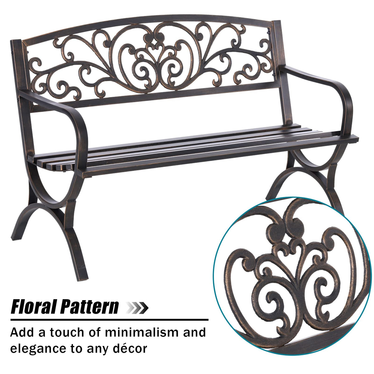 50 Inches Bronze Metal Garden Bench W715