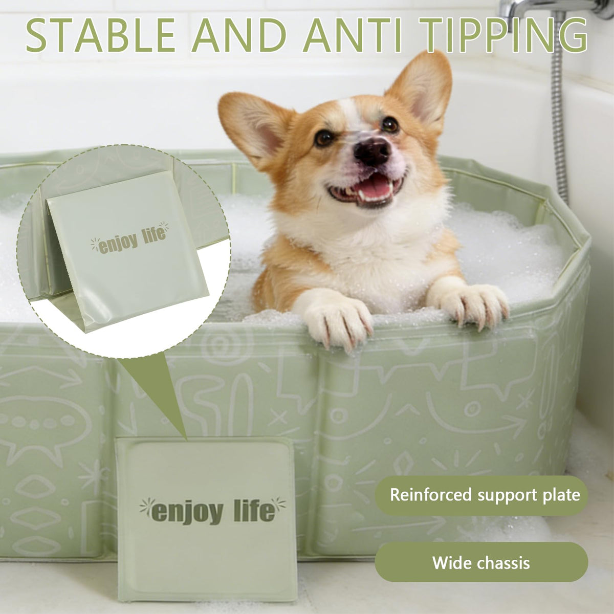 Foldable Pet Bath Pool 29.5×17.7 Inches Green F5950