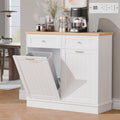 White Wooden Tilt Out Trash Cabinet with 2 Drawers M30250