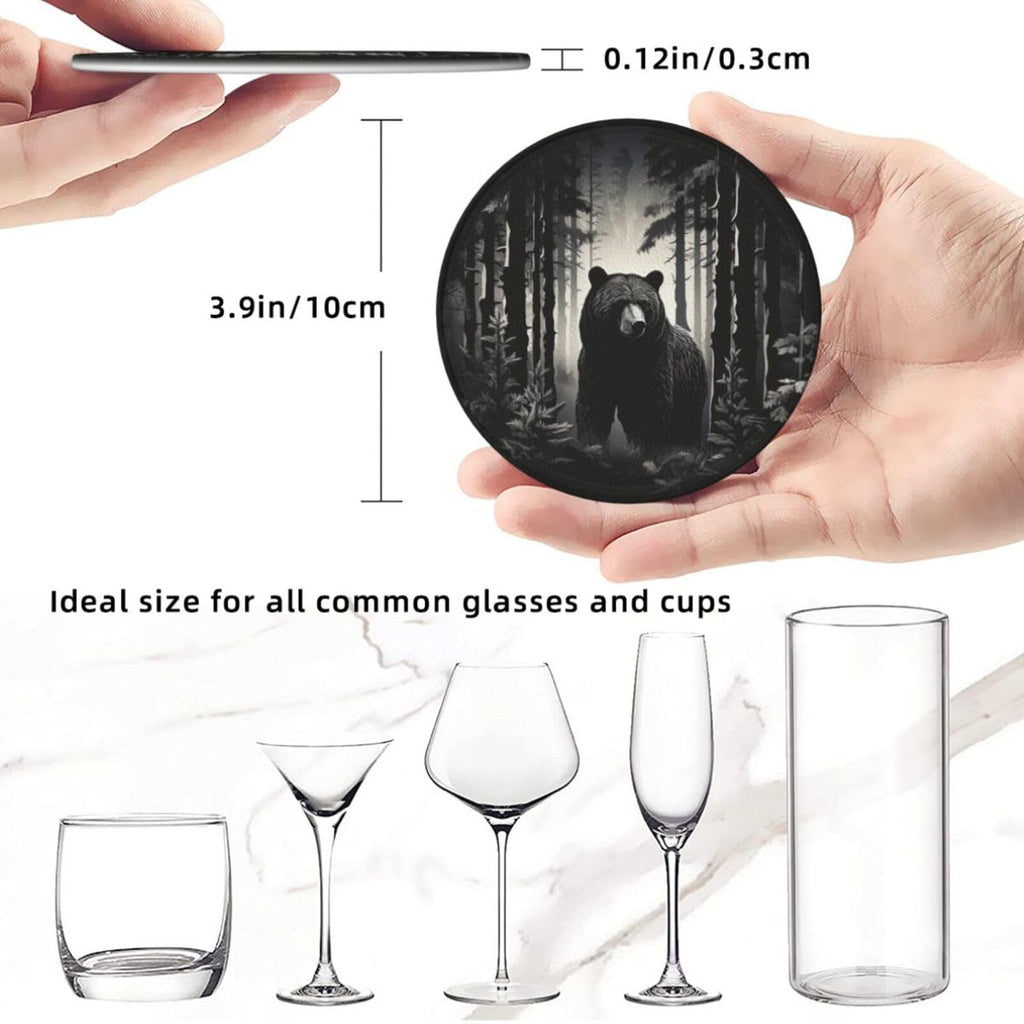 Black 6 Pcs Leather Coasters with Holder X57635