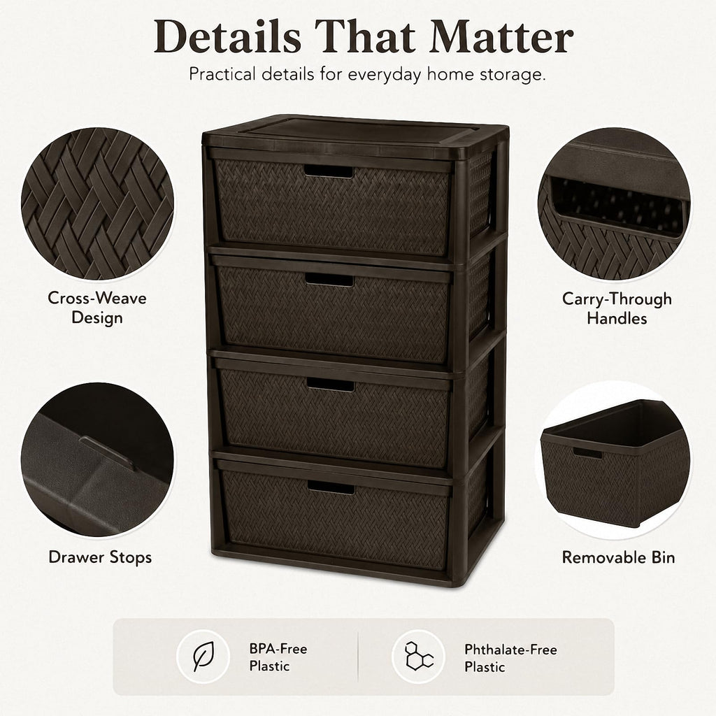 Brown 4 Drawer Plastic Storage Organizer O9968