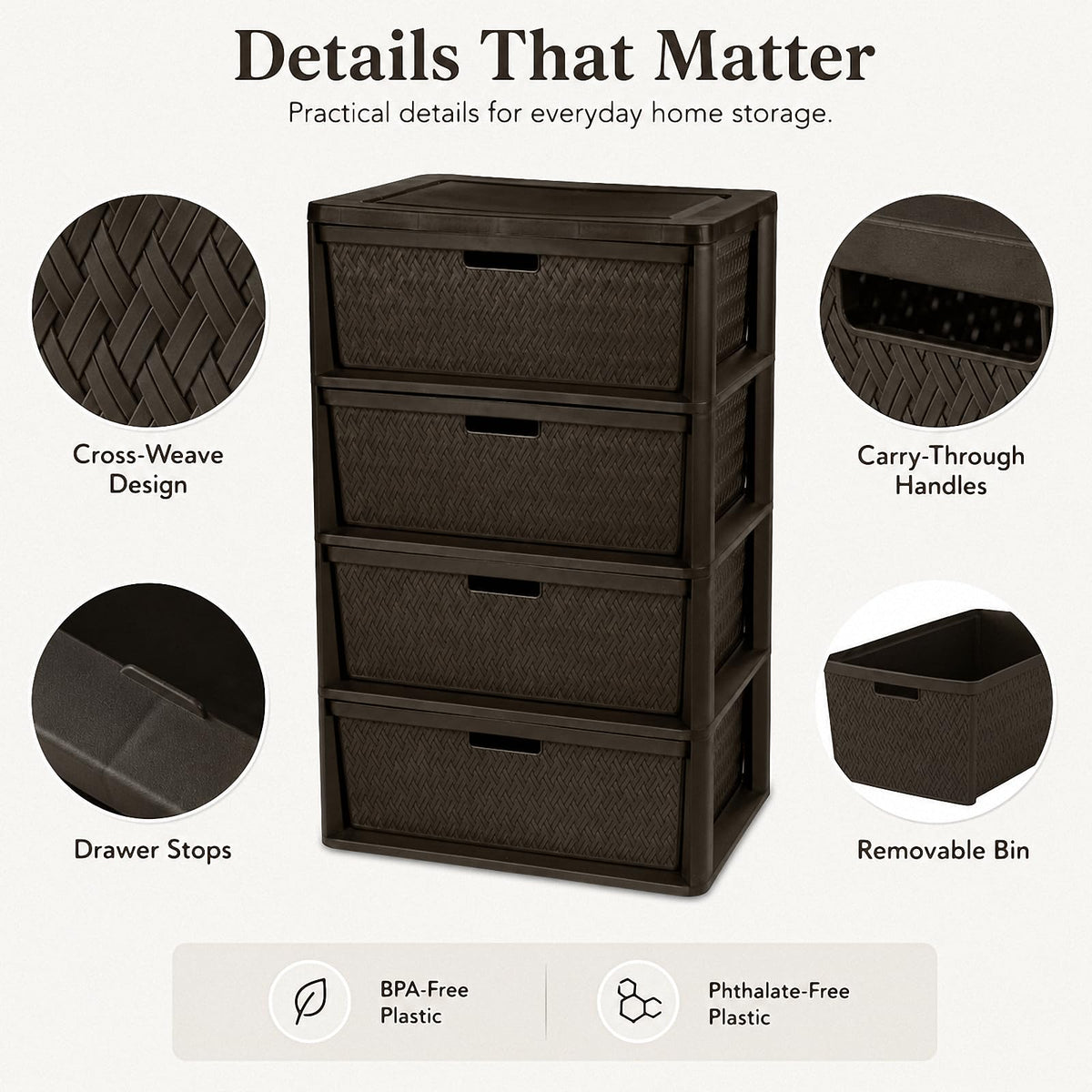 Brown 4 Drawer Plastic Storage Organizer O9968