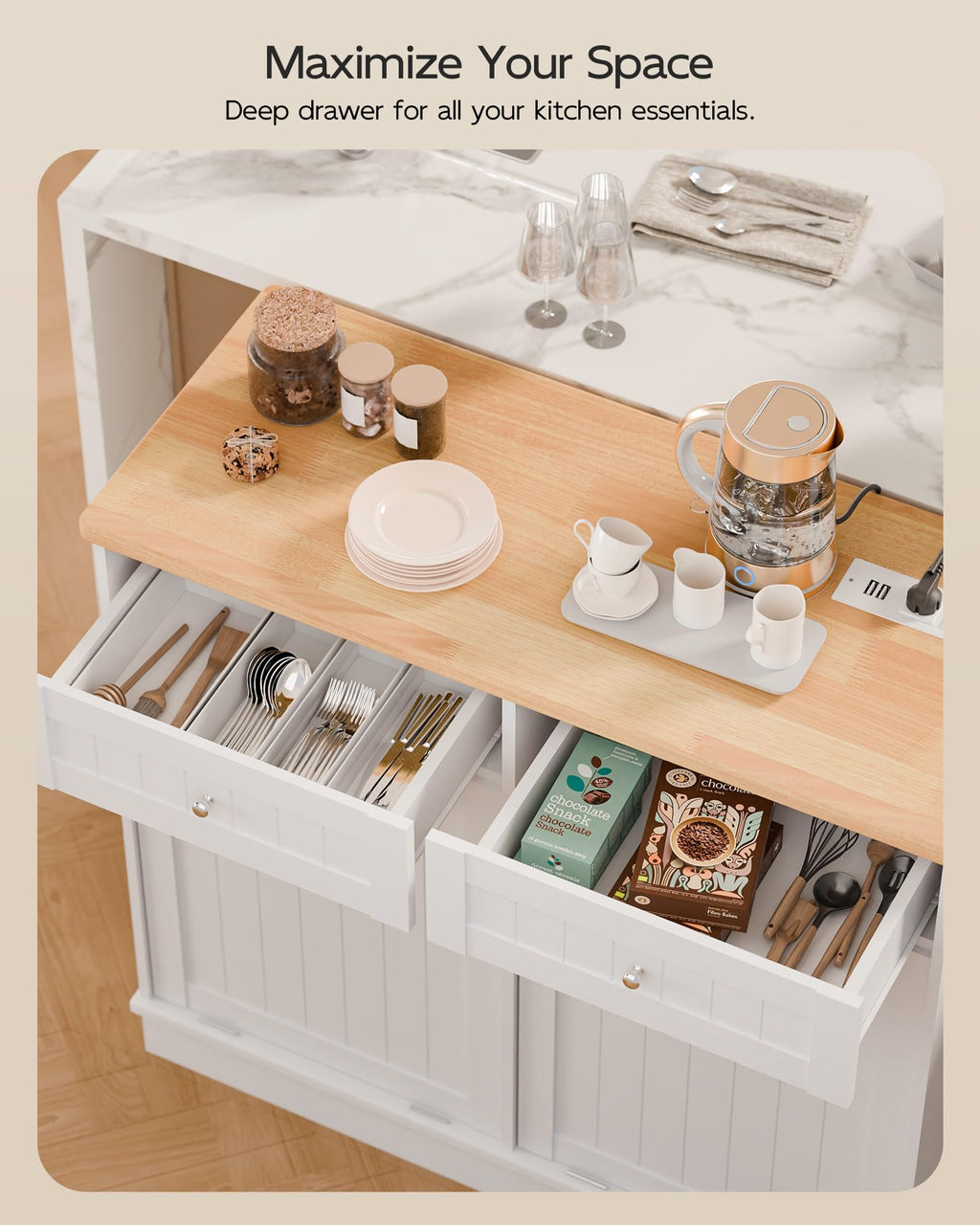 White Wooden Tilt Out Trash Cabinet with 2 Drawers M30250