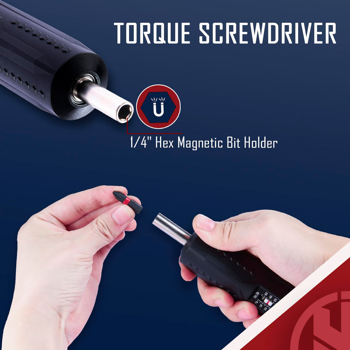 Torque Screwdriver Wrench Set 10-70 Inch Pounds with T-bar Handle, 40 Hex Bits, 1/4" Socket, Black Q4979