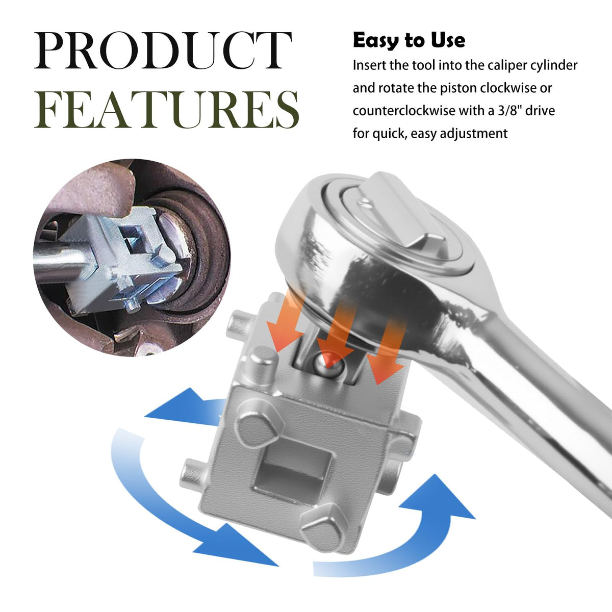 Brake Caliper Compression Tool with 3/8" Square Drive Hole Q90707