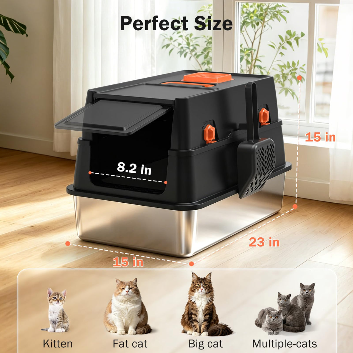 XL Enclosed Stainless Steel Cat Litter Box with Lid G90635