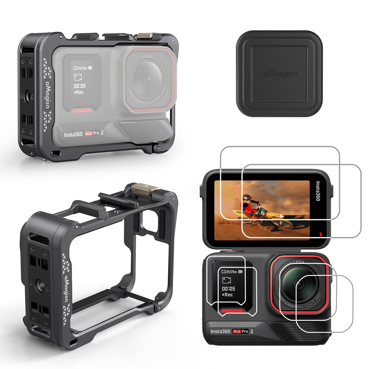 Aluminum Metal Frame Cage Case Bag with Silicone Lens Cap Screen Protector Camera Accessories Kit H528304