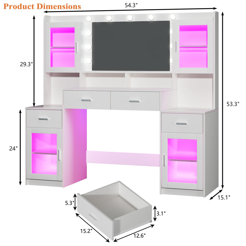 Large White Vanity Desk with Mirror and Lights R1760