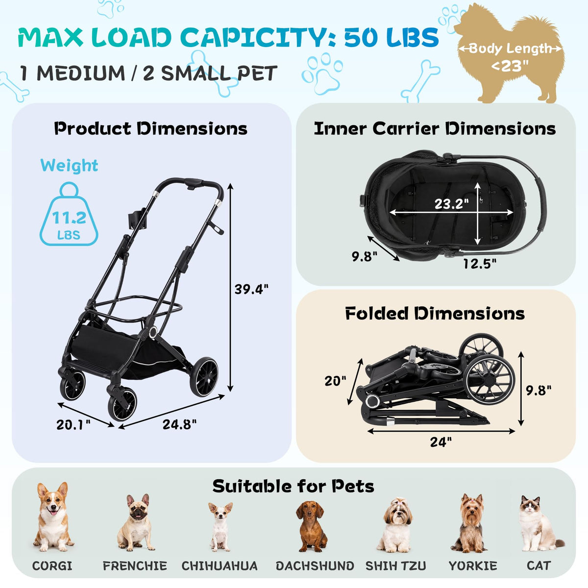 3-in-1 Pet Stroller Black B753