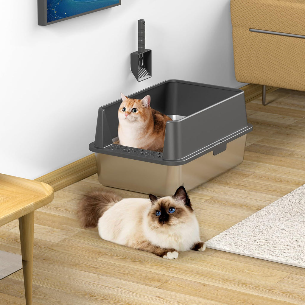 Stainless Steel Cat Litter Box with High Sides Lid E386834