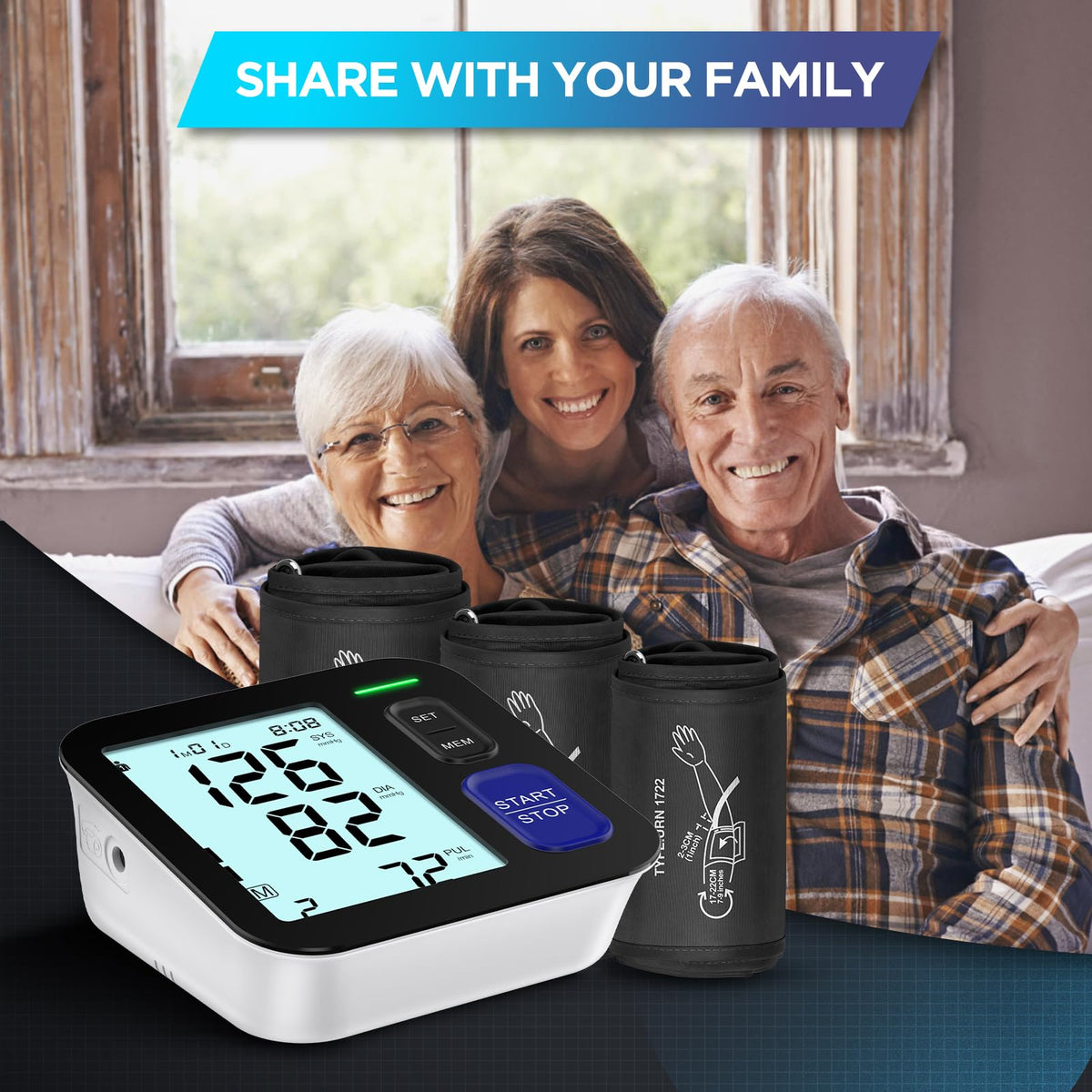 Upper Arm Blood Pressure Machine with 3 Size Cuffs O503550