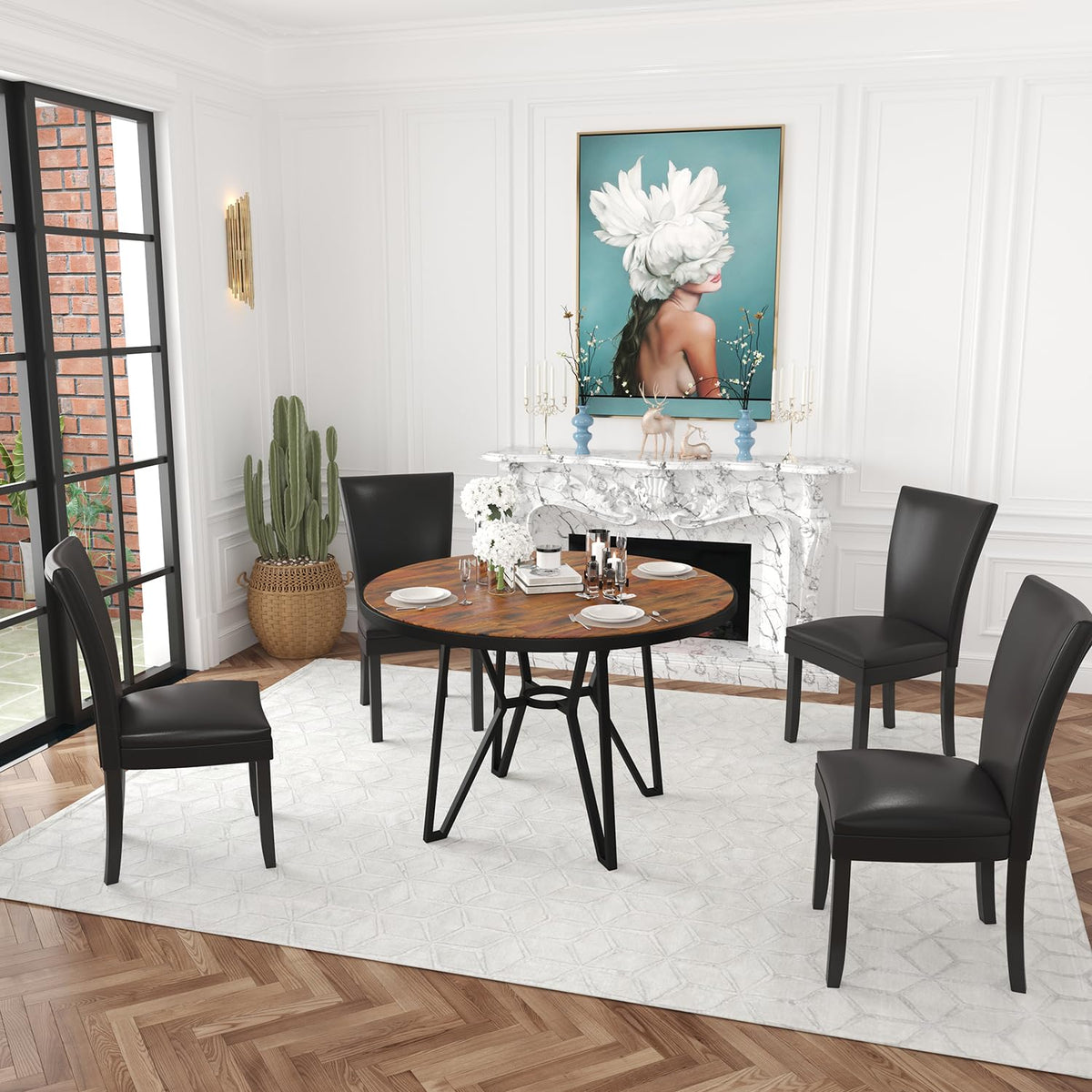 Set of 8 Black Faux Leather Upholstered Dining Chairs S5220