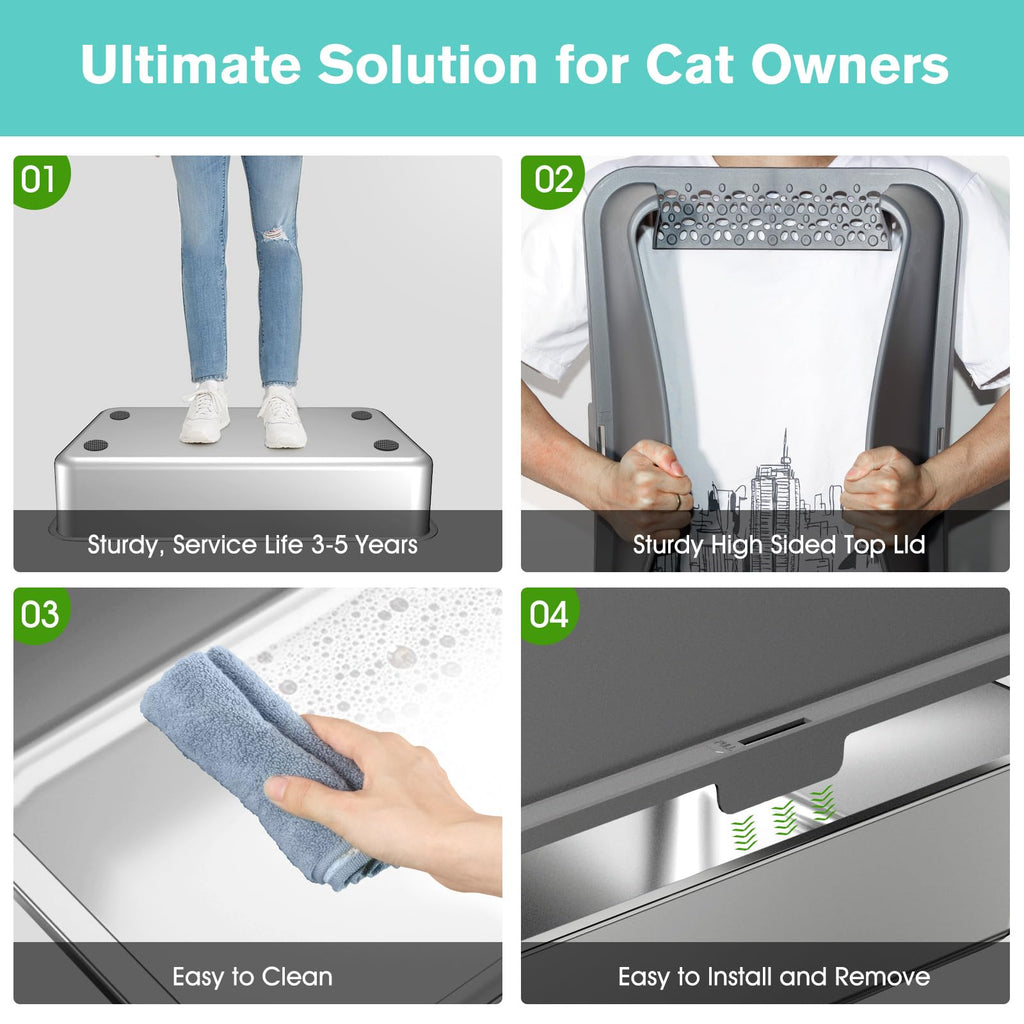 Stainless Steel Cat Litter Box with High Sides Lid E386834